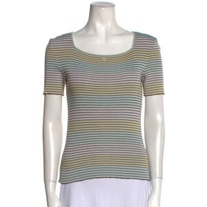 CHANEL 98P pastel striped square neck top 44 Large